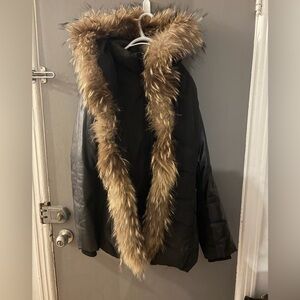 CanaV penny lane Black Puffer Jacket with genuine fox Fur Trim
